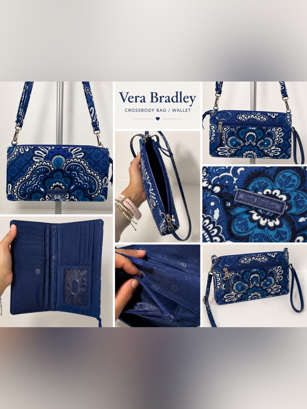 Vera Bradley Navy & White Paisley Crossbody Wallet